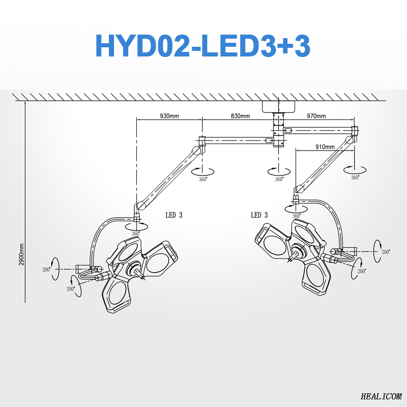 HYD02-LED3+3 Ospedale Apparecchiature per sala operatoria Luce per esami chirurgici senza ombre
